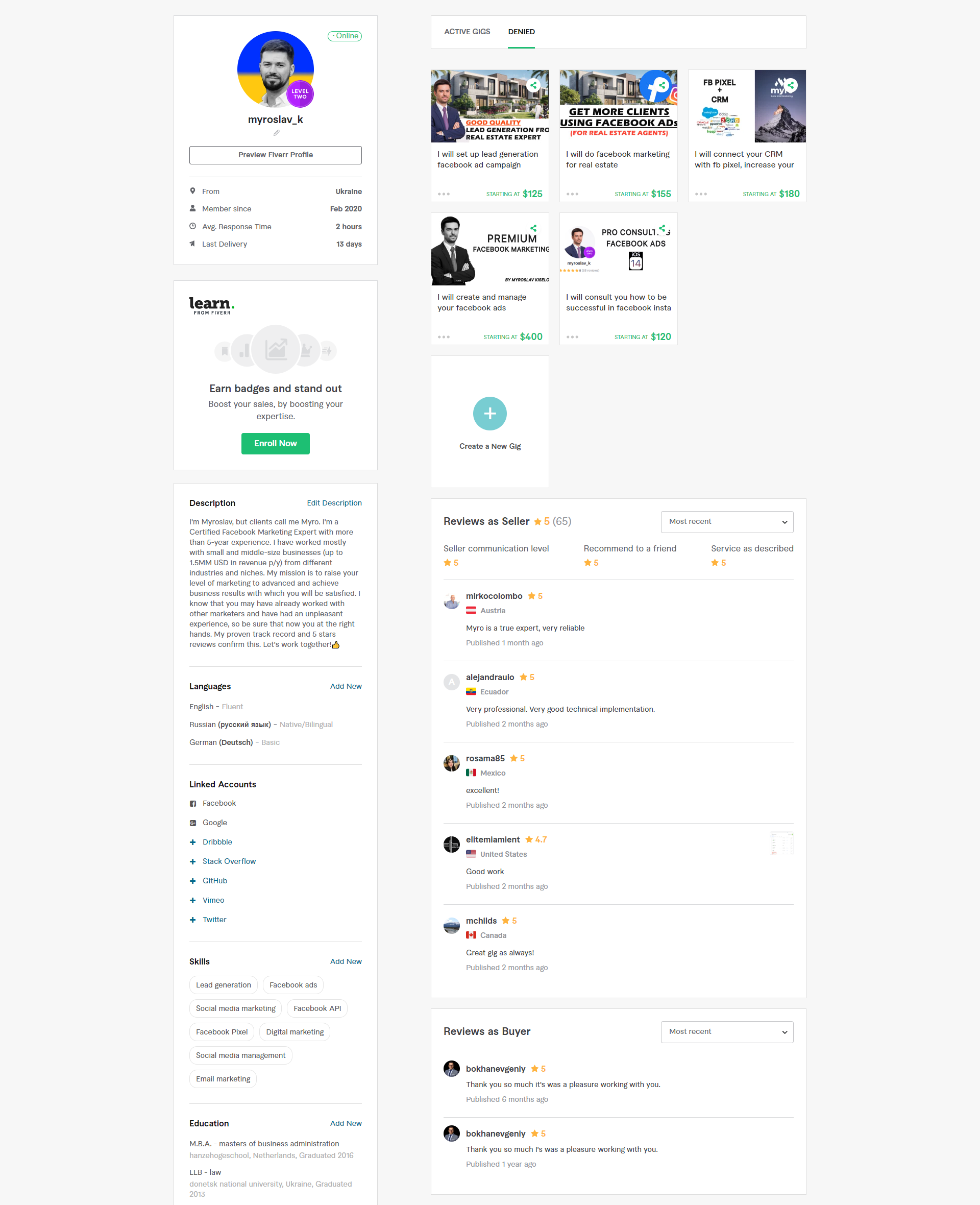 Myro Kiselov Fiverr Profile